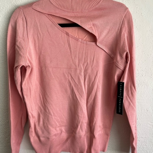 Always Fabulous Junior Pink Front Cut Mock-Neck Sweater, Size Large - Picture 4 of 6